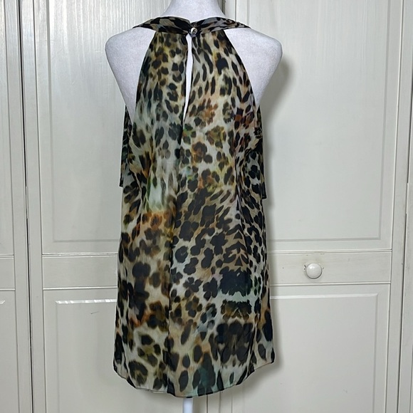 Boston Proper Women’s Leopard Print Top Blouse Size 12 Chiffon Tiered - Picture 5 of 8